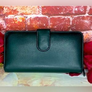 Vintage Buxton Forrest Green Checkbook Organizer Cowhide Leather Wallet